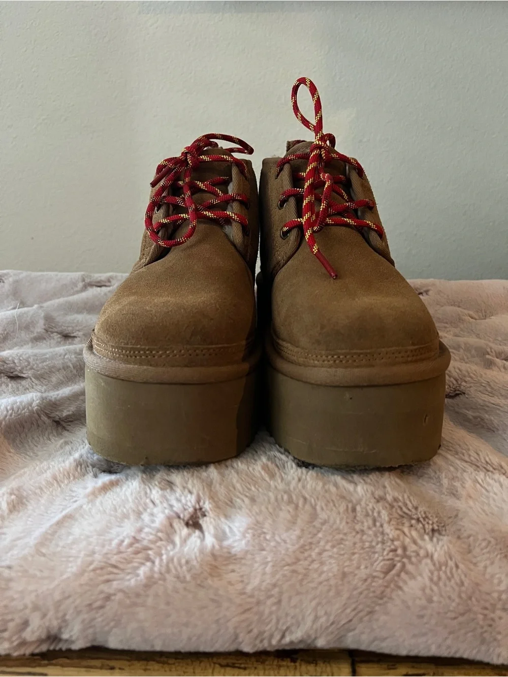 UGG Tan Suede Platform Chukka with Red Contrast Laces